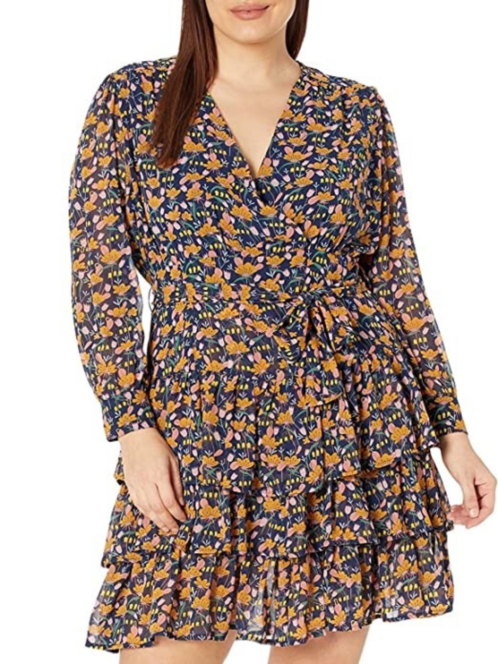 NWT Kendall + Kylie Floral Navy Blue Mini Ruffle Dress Size 0